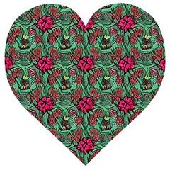 Retro 1880s Flowers Pattern 3 Wooden Puzzle Heart