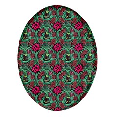 Retro 1880s Flowers Pattern 3 Oval Glass Fridge Magnet (4 Pack)