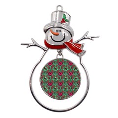 Retro 1880s Flowers Pattern 3 Metal Snowman Ornament