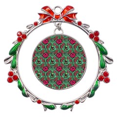 Retro 1880s Flowers Pattern 3 Metal X mas Wreath Ribbon Ornament