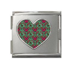 Retro 1880s Flowers Pattern 3 Mega Link Heart Italian Charm (18mm)