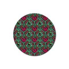 Retro 1880s Flowers Pattern 3 Rubber Round Coaster (4 Pack)