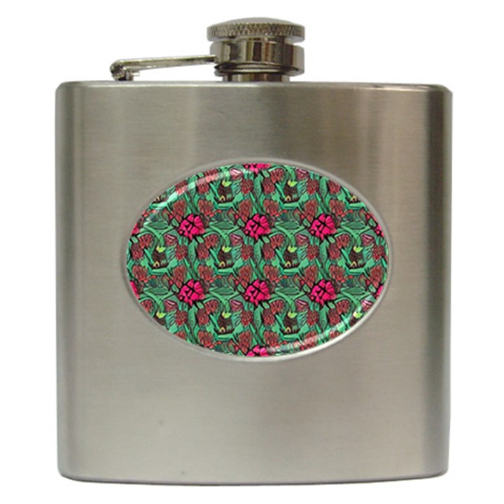 Retro 1880s Flowers Pattern 3 Hip Flask (6 oz)