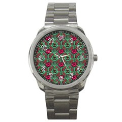 Retro 1880s Flowers Pattern 3 Sport Metal Watch