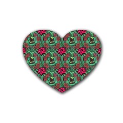 Retro 1880s Flowers Pattern 3 Rubber Coaster (heart)