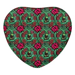 Retro 1880s Flowers Pattern 3 Heart Glass Fridge Magnet (4 Pack) by violetheavensky