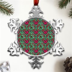 Retro 1880s Flowers Pattern 3 Metal Small Snowflake Ornament by violetheavensky