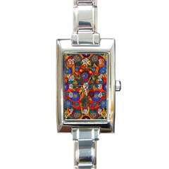 Mid Century Retro Floral 1970s 1960s Pattern 69 Rectangle Italian Charm Watch