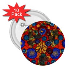 Mid Century Retro Floral 1970s 1960s Pattern 69 2 25  Buttons (10 Pack) 