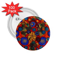 Mid Century Retro Floral 1970s 1960s Pattern 69 2 25  Buttons (100 Pack) 