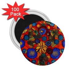 Mid Century Retro Floral 1970s 1960s Pattern 69 2 25  Magnets (100 Pack) 