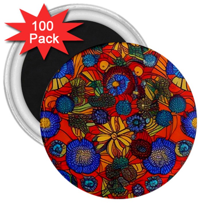 Mid Century Retro Floral 1970s 1960s Pattern 69 3  Magnets (100 pack)