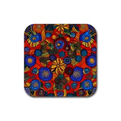 Mid Century Retro Floral 1970s 1960s Pattern 69 Rubber Coaster (square)