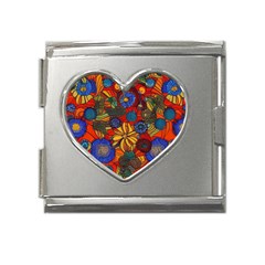 Mid Century Retro Floral 1970s 1960s Pattern 69 Mega Link Heart Italian Charm (18mm)