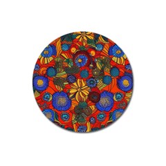 Mid Century Retro Floral 1970s 1960s Pattern 69 Magnet 3  (round)