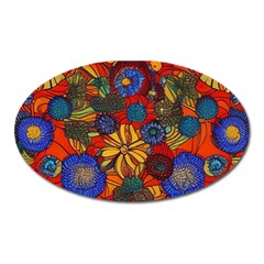 Mid Century Retro Floral 1970s 1960s Pattern 69 Oval Magnet