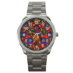 Mid Century Retro Floral 1970s 1960s Pattern 69 Sport Metal Watch