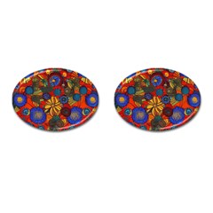 Mid Century Retro Floral 1970s 1960s Pattern 69 Cufflinks (oval)