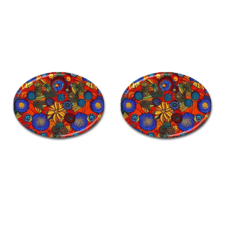 Mid Century Retro Floral 1970s 1960s Pattern 69 Cufflinks (Oval)