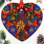 Mid Century Retro Floral 1970s 1960s Pattern 69 Heart Ornament (Two Sides) Front