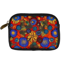 Mid Century Retro Floral 1970s 1960s Pattern 69 Digital Camera Leather Case