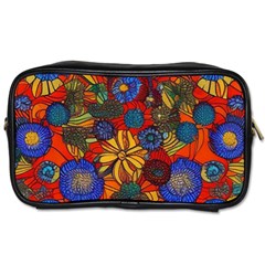 Mid Century Retro Floral 1970s 1960s Pattern 69 Toiletries Bag (two Sides)