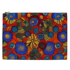 Mid Century Retro Floral 1970s 1960s Pattern 69 Cosmetic Bag (xxl)