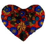 Mid Century Retro Floral 1970s 1960s Pattern 69 Large 19  Premium Flano Heart Shape Cushions Front