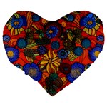 Mid Century Retro Floral 1970s 1960s Pattern 69 Large 19  Premium Flano Heart Shape Cushions Back