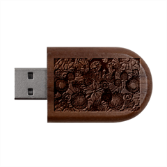 Mid Century Retro Floral 1970s 1960s Pattern 69 Wood Oval Usb Flash Drive by violetheavensky