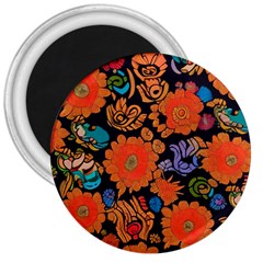 Mid Century Retro Floral 1970s 1960s Pattern 49 3  Magnets