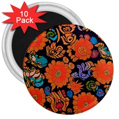 Mid Century Retro Floral 1970s 1960s Pattern 49 3  Magnets (10 Pack)  by violetheavensky