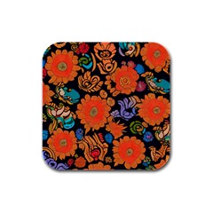 Mid Century Retro Floral 1970s 1960s Pattern 49 Rubber Square Coaster (4 Pack)