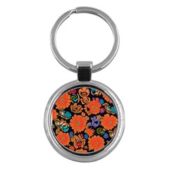 Mid Century Retro Floral 1970s 1960s Pattern 49 Key Chain (round)