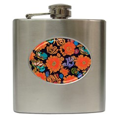 Mid Century Retro Floral 1970s 1960s Pattern 49 Hip Flask (6 Oz)