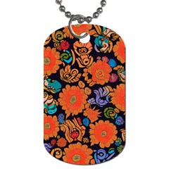 Mid Century Retro Floral 1970s 1960s Pattern 49 Dog Tag (two Sides)