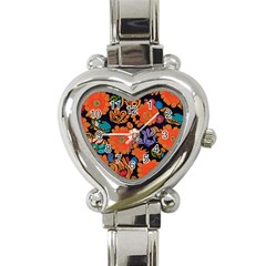 Mid Century Retro Floral 1970s 1960s Pattern 49 Heart Italian Charm Watch