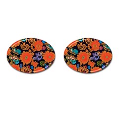 Mid Century Retro Floral 1970s 1960s Pattern 49 Cufflinks (oval)