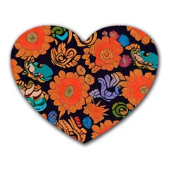 Mid Century Retro Floral 1970s 1960s Pattern 49 Heart Mousepad