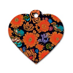 Mid Century Retro Floral 1970s 1960s Pattern 49 Dog Tag Heart (one Side)