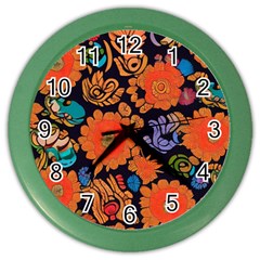 Mid Century Retro Floral 1970s 1960s Pattern 49 Color Wall Clock