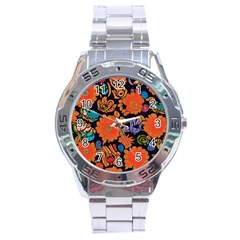 Mid Century Retro Floral 1970s 1960s Pattern 49 Stainless Steel Analogue Watch