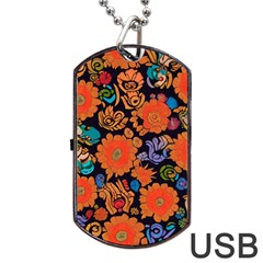 Mid Century Retro Floral 1970s 1960s Pattern 49 Dog Tag Usb Flash (two Sides)