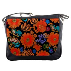 Mid Century Retro Floral 1970s 1960s Pattern 49 Messenger Bag