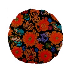 Mid Century Retro Floral 1970s 1960s Pattern 49 Standard 15  Premium Flano Round Cushions