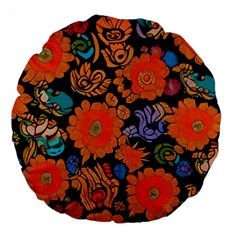 Mid Century Retro Floral 1970s 1960s Pattern 49 Large 18  Premium Flano Round Cushions