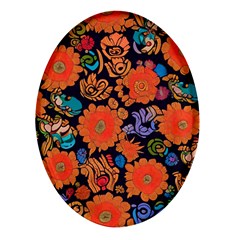 Mid Century Retro Floral 1970s 1960s Pattern 49 Oval Glass Fridge Magnet (4 Pack) by violetheavensky