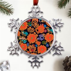 Mid Century Retro Floral 1970s 1960s Pattern 49 Metal Large Snowflake Ornament by violetheavensky