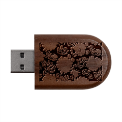 Mid Century Retro Floral 1970s 1960s Pattern 49 Wood Oval Usb Flash Drive by violetheavensky