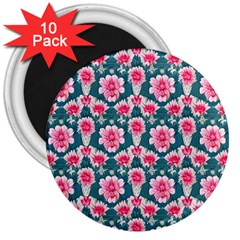 Retro 1880s Flowers Pattern 22 3  Magnets (10 Pack) 